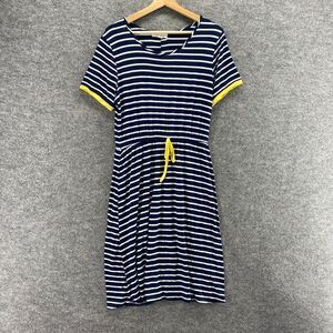 Daisy Island Dress Women M Medium Blue Striped Sheath Midi Elastic Waist Casual